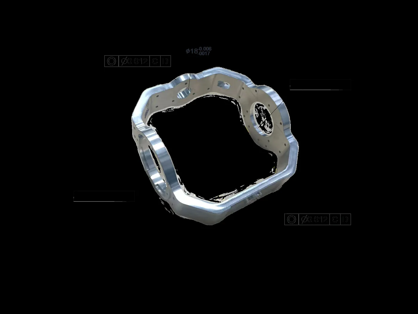Complex aluminum adapter frame with multiple machined interfaces